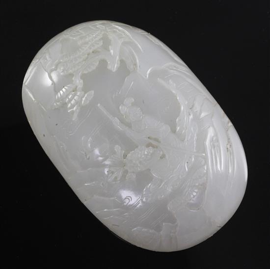 A Chinese white jade convex plaque, 18th / 19th century, 10.6 x 6.8cm
